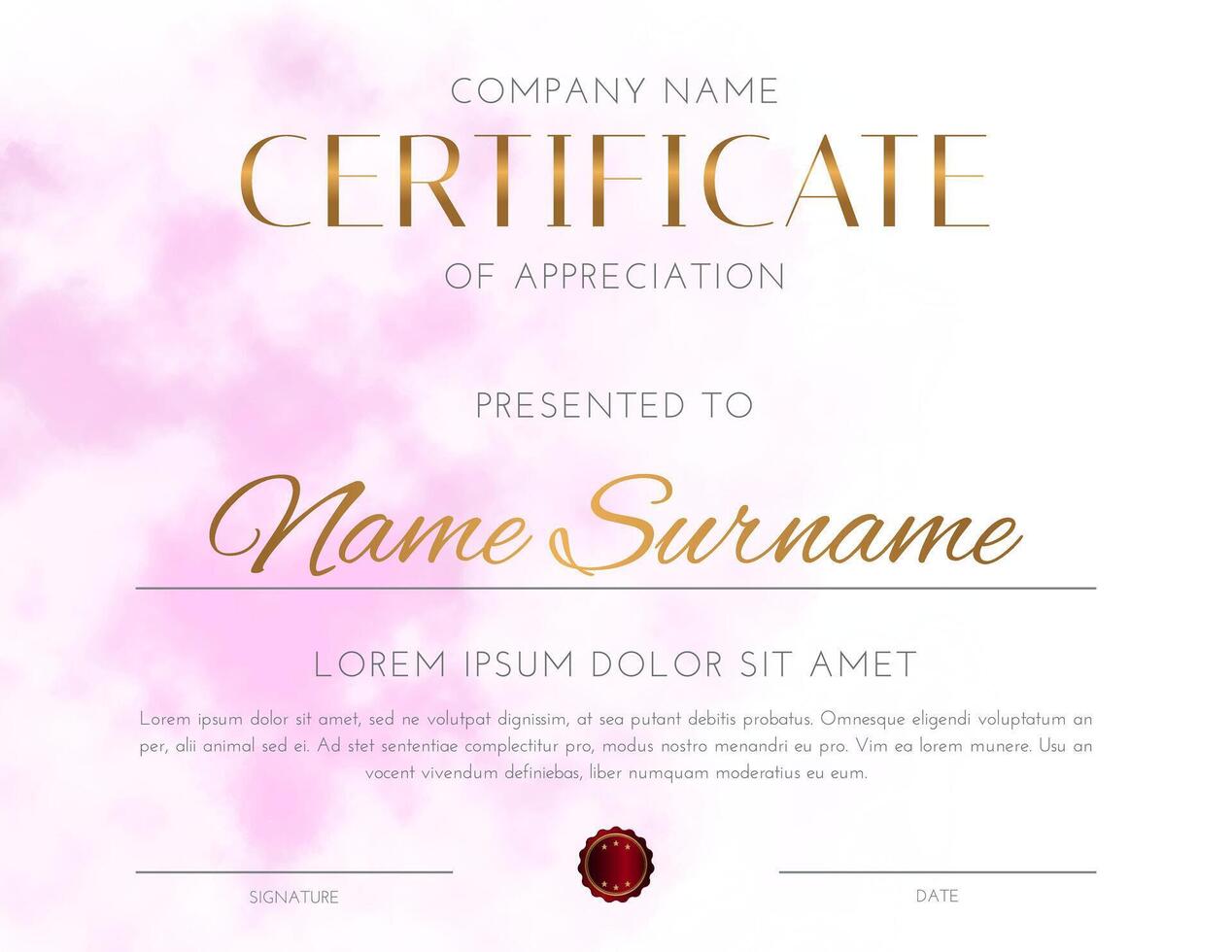 Feminine Pink Certificate Design vector