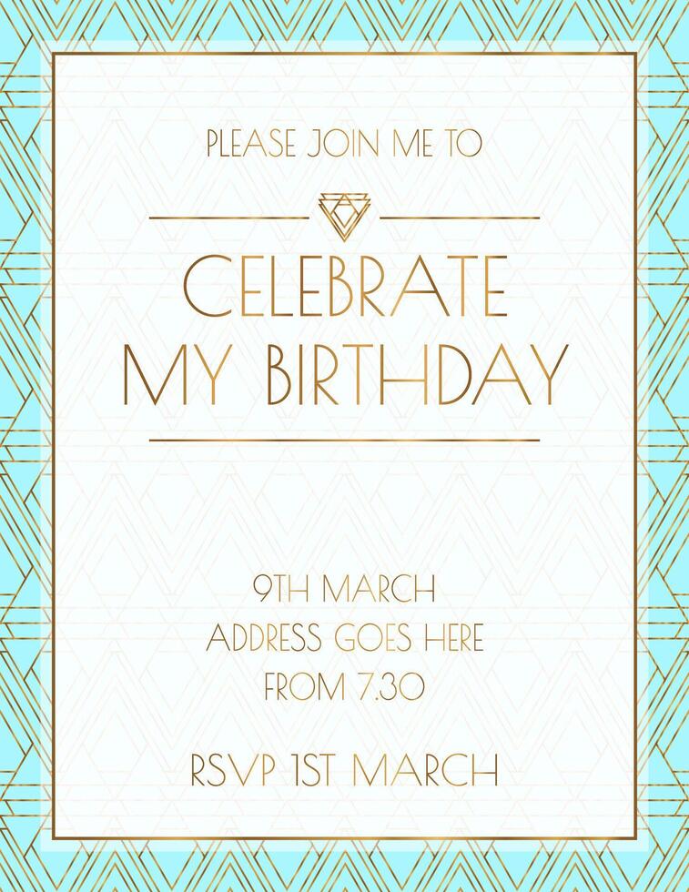 Turquoise Art Deco Invitation Design vector