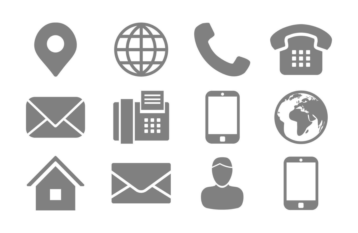 Contact Info Icon Set with Location Pin, Phone, Fax, Cellphone, Person and Email Icons. vector
