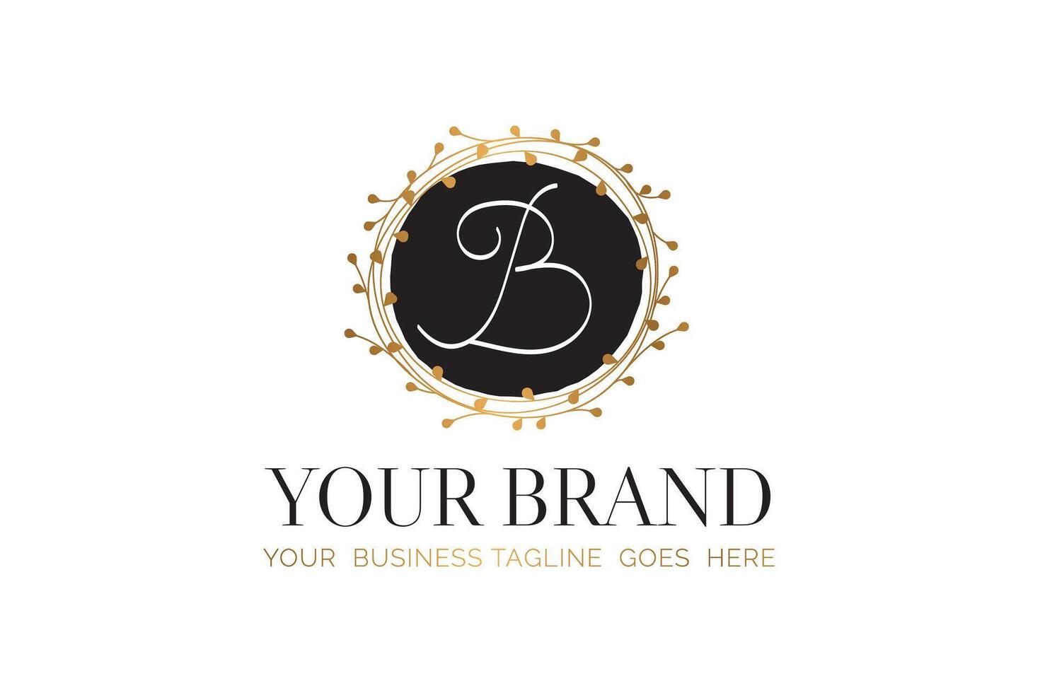 B Initial Letter Black and Gold Floral Hand Drawn Brand Logo vector