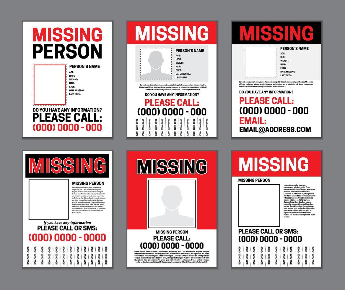 Missing Person Page Template Set vector