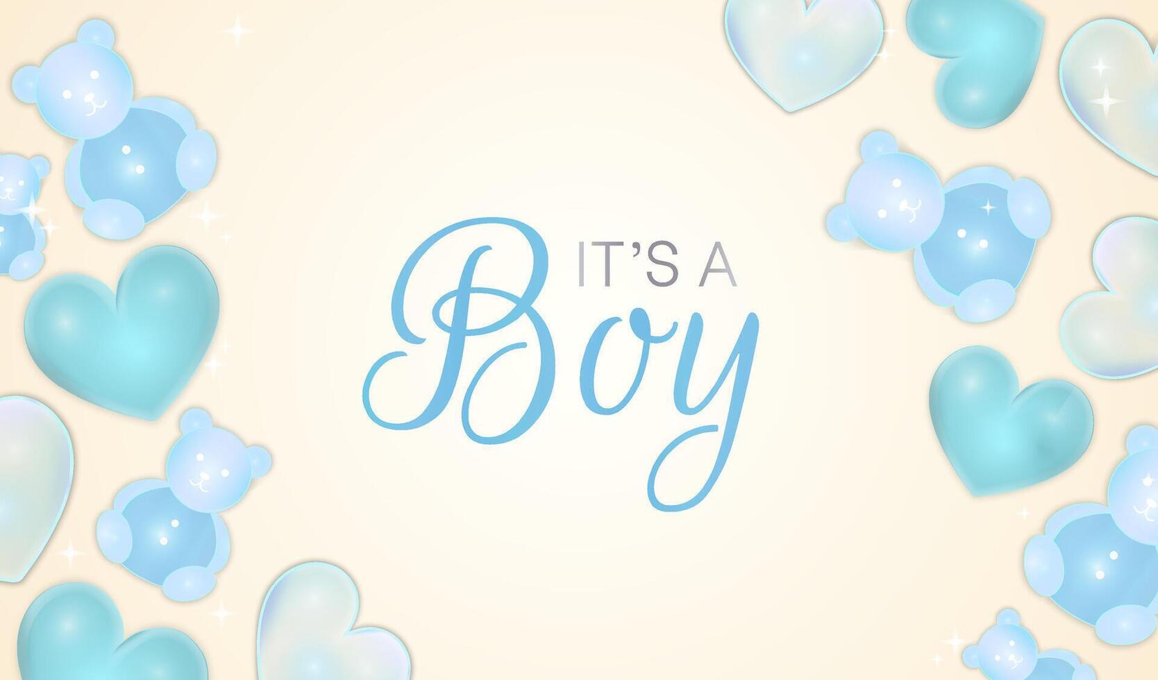 Light Yellow It's a Boy Baby Shower Banner Background Illustration with Blue Bears and Hearts vector