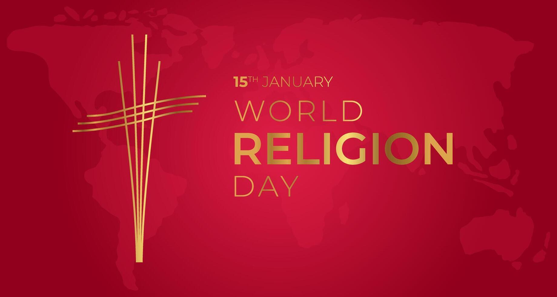 Red World Religion Day Background Illustration Banner with Abstract Gold Christian Cross vector
