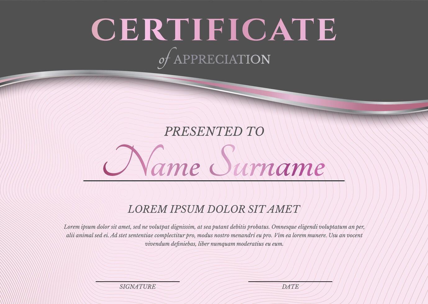 Feminine Pink Certificate Diploma Template vector