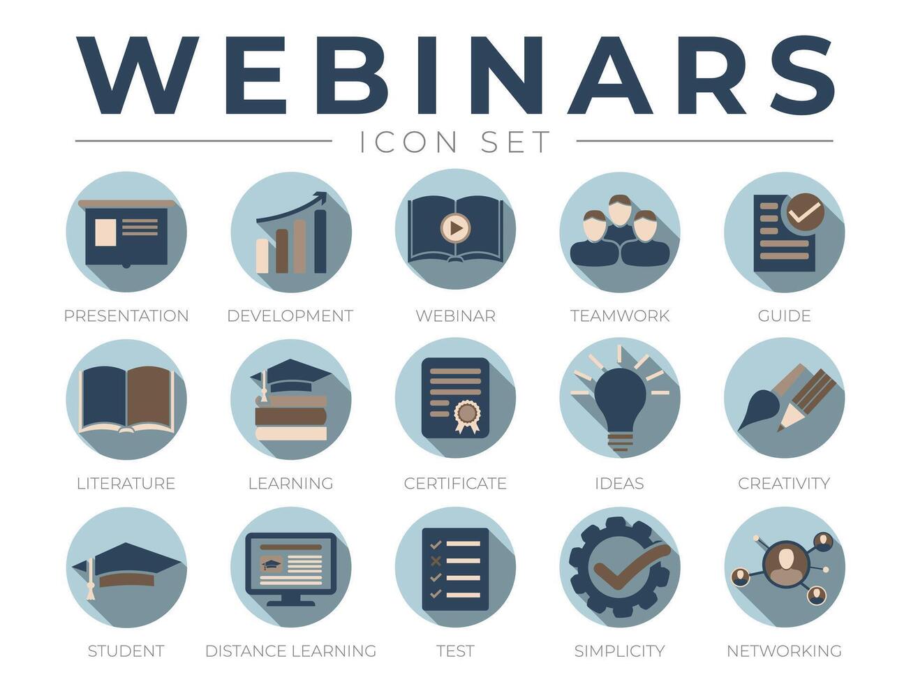 Masculine Webinar Icon Set for Man. Student, Test, Simplicity Icons. vector