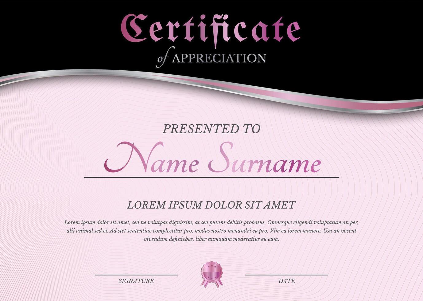 Modern Pink Certificate Diploma Template vector