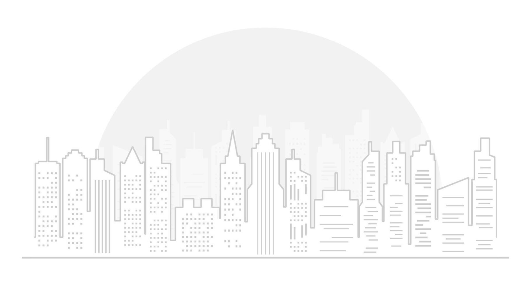 Outline Light City Illustration with Cityscape, Skyscrapers and Moon vector