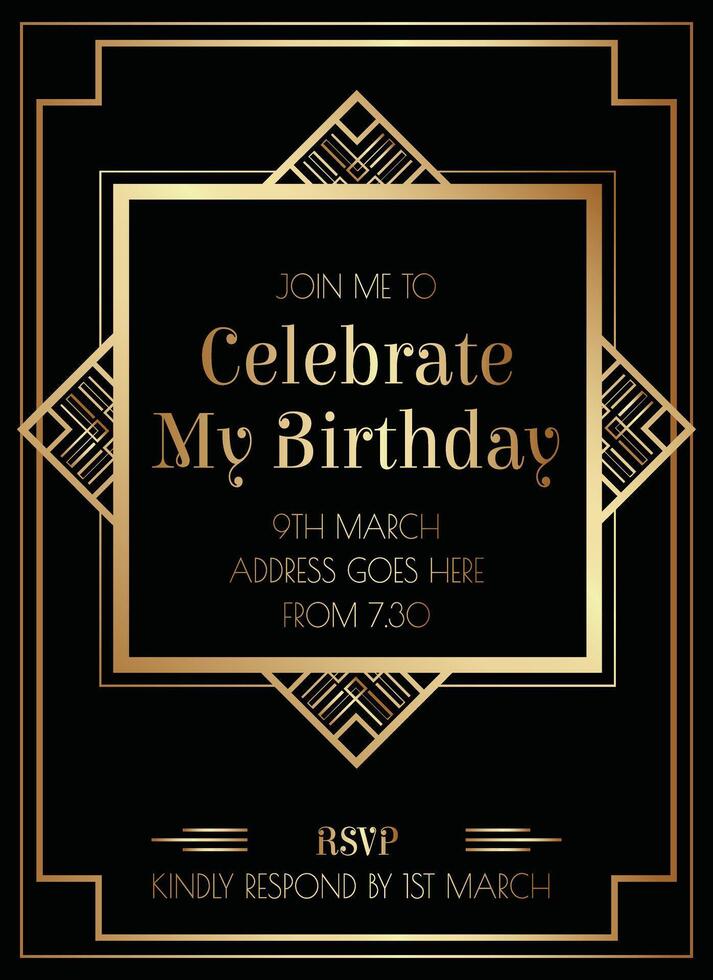 Geometric Gatsby Art Deco Style Birthday Invitation Design vector