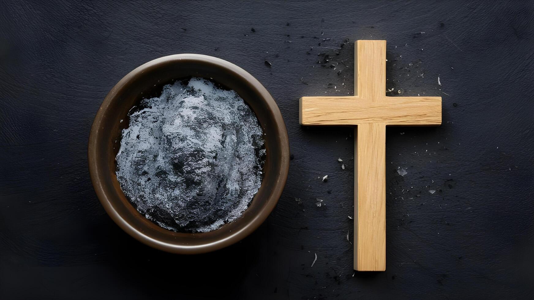 Ash Wednesday Concept Bowl with Ash and Holy Cross photo