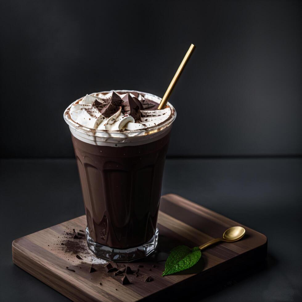 Chocolate milkshake with sweet cream photo