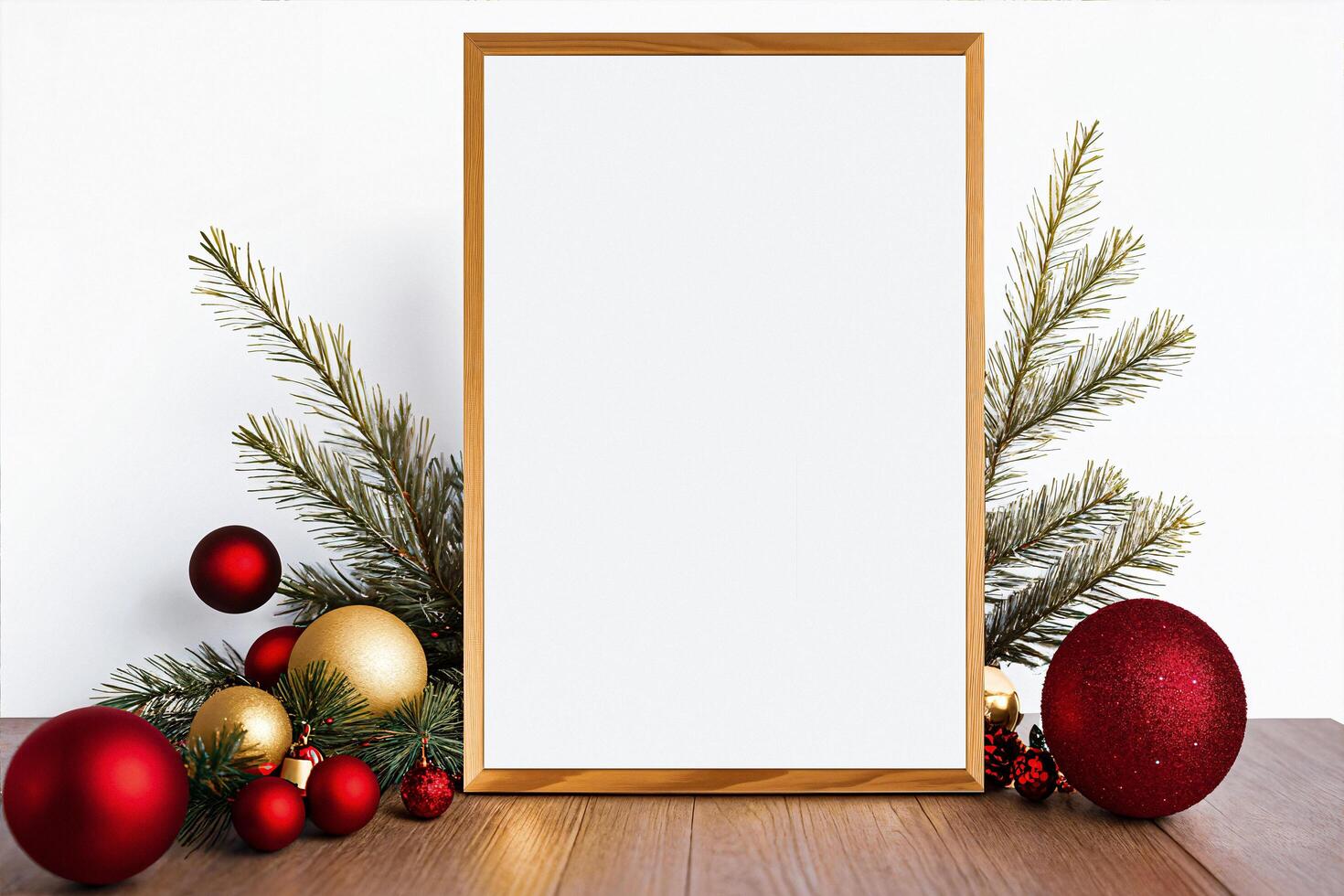 Christmas frame on wooden floor with toys photo