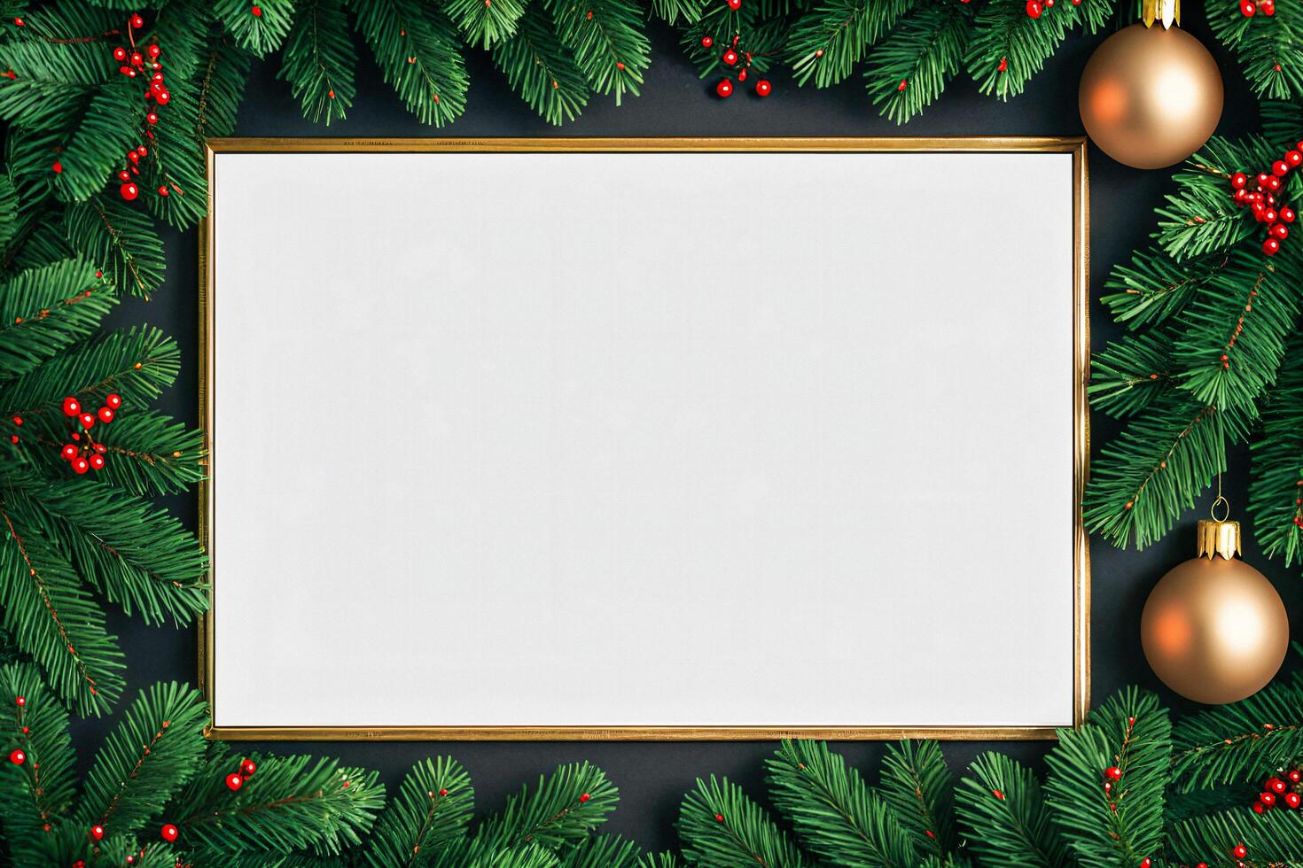 Christmas horizontal gold frame mockup photo