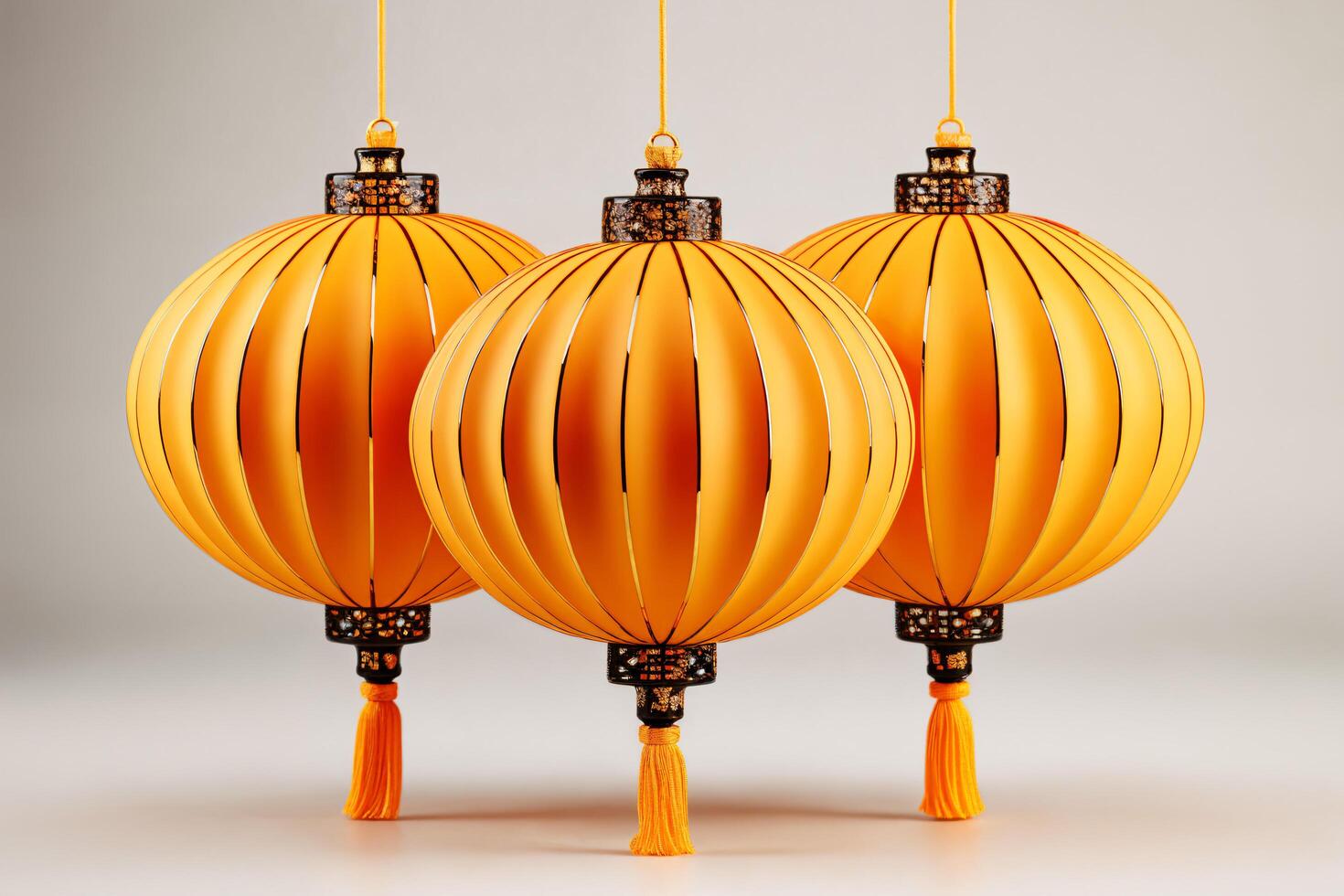 Three yellow china lanterns on white background photo