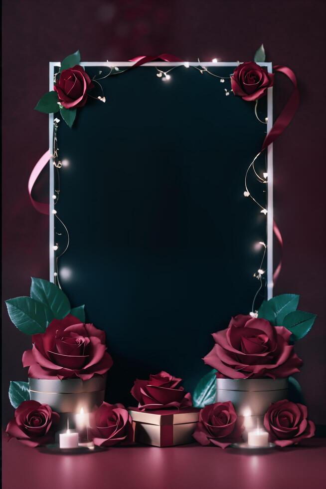 Red roses Valentines day background with copy space photo