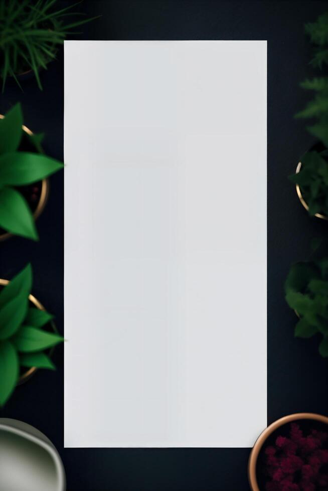 Vertical blank menu poster with plants photo