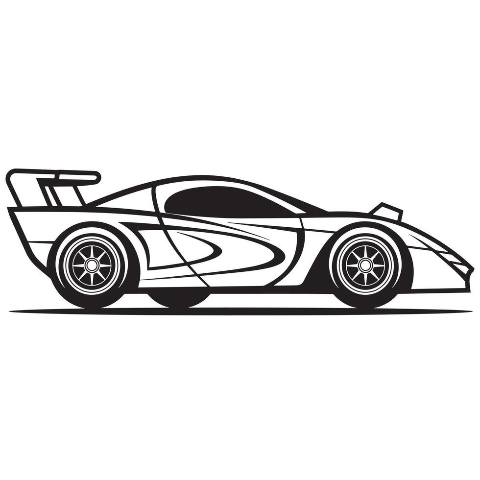 Touring racing car illustration in black and white vector