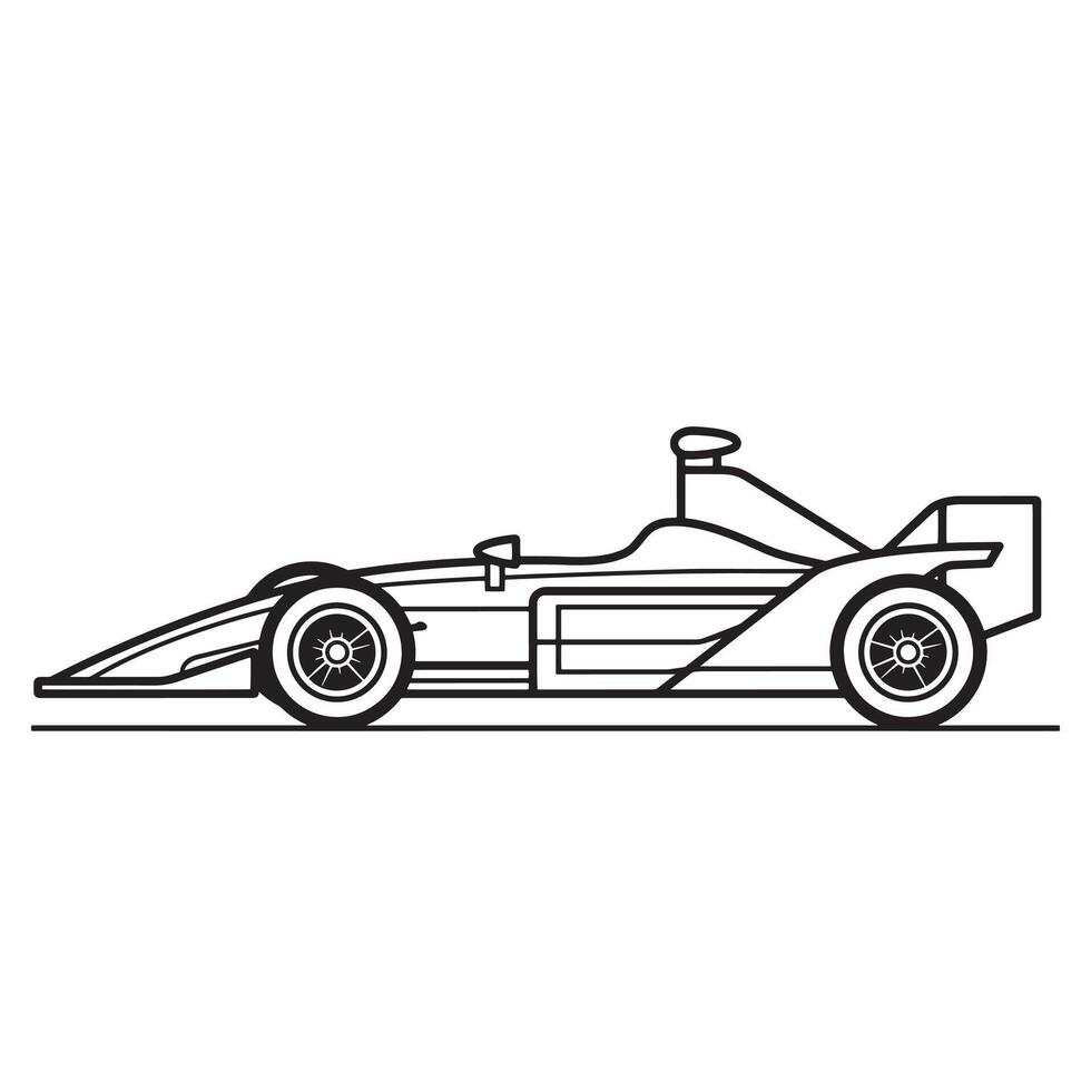 Auto racing car outline illustration in black and white vector