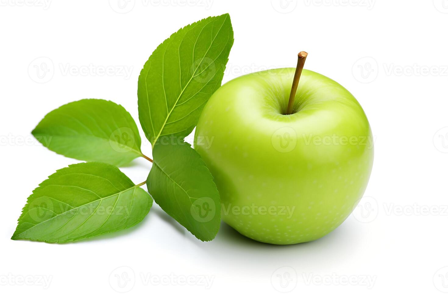 Green apples with leaves isolated on white background. File contains clipping path photo