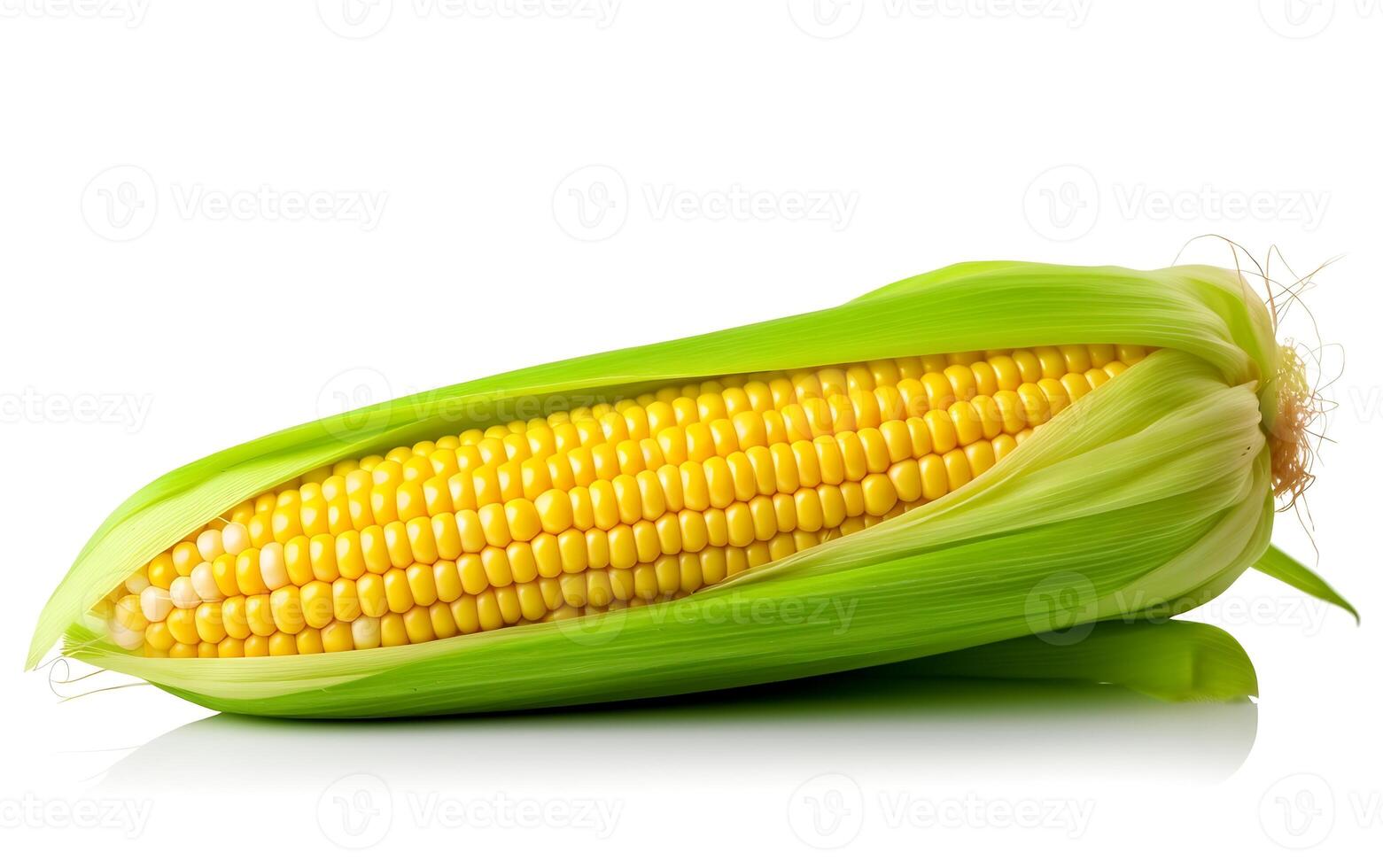 Fresh corn on the cob isolated on white background. Healthy food photo