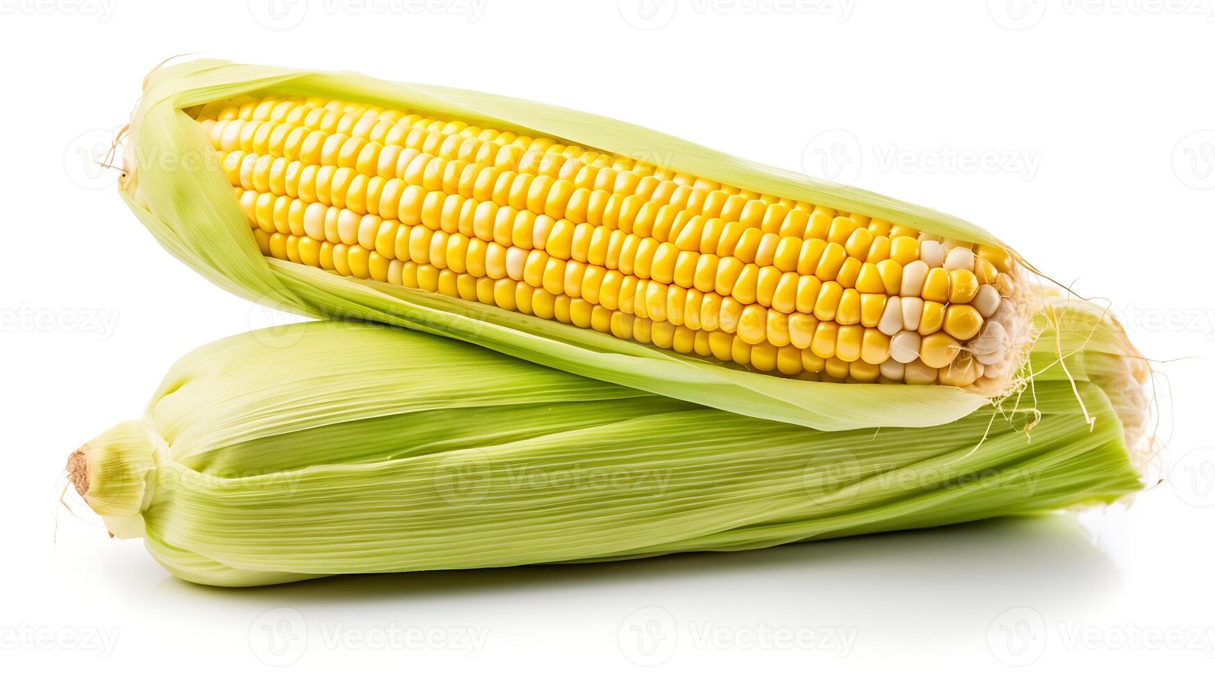 Fresco maíz en el mazorca aislado en blanco antecedentes. sano comida foto