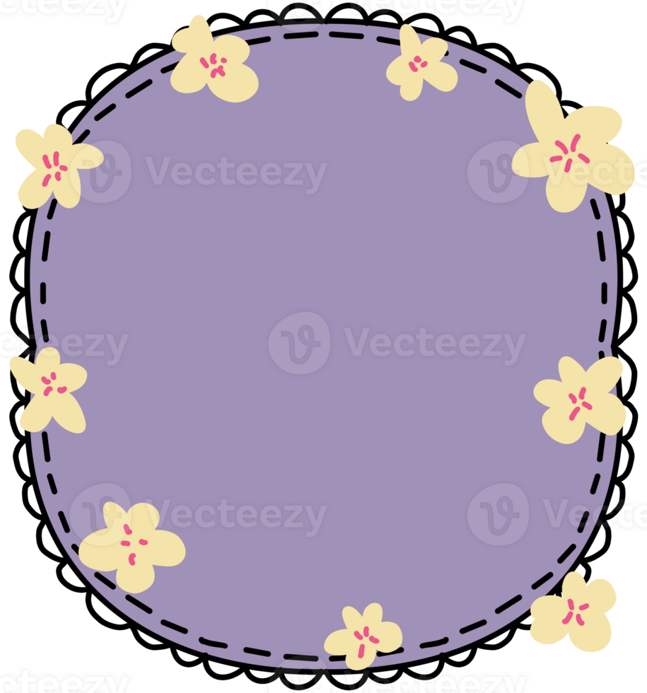 Purple hand drawn Frame with yellow flower png