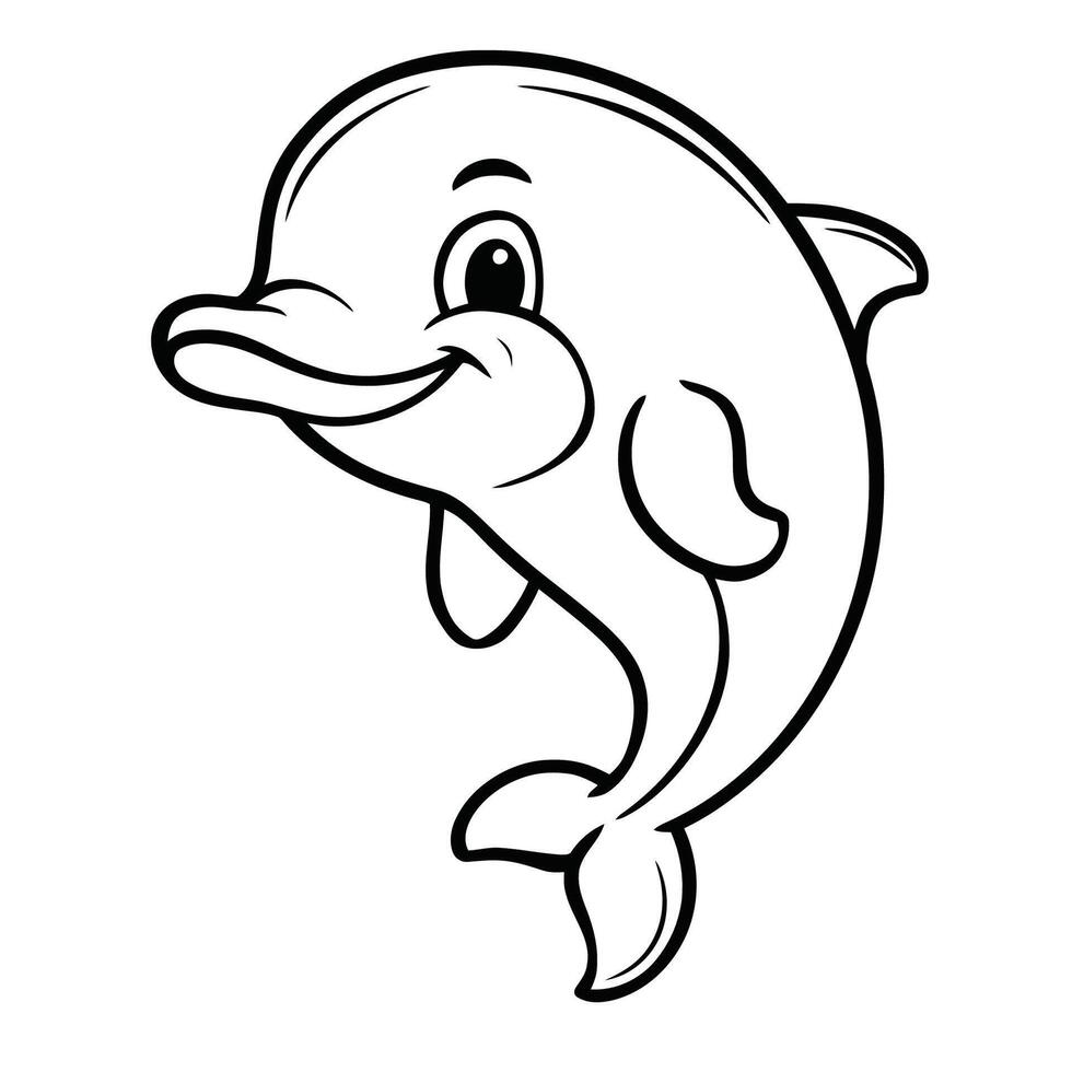 illustration of a cartoon-style Dolphin in a children's coloring book vector