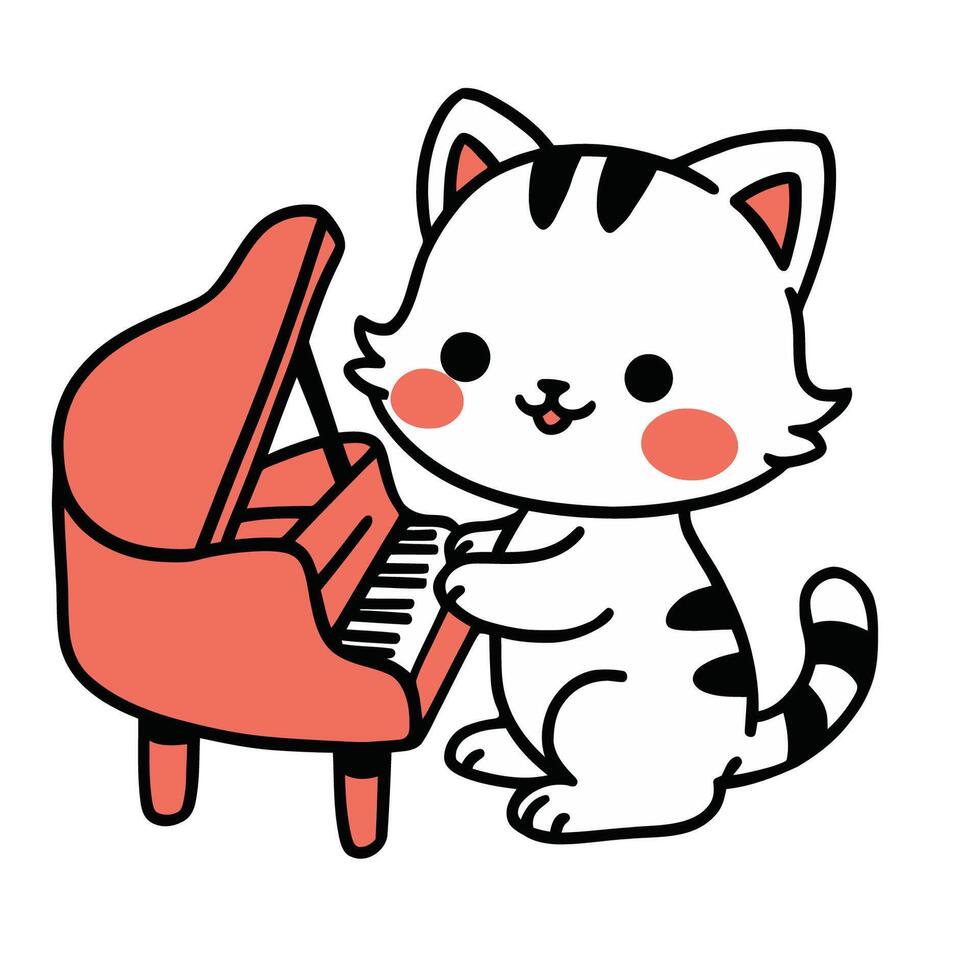 illustration of a cute cat musician playing a piano vector