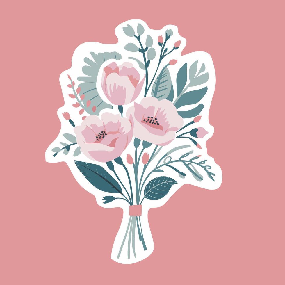 bouquet of spring flowers sticker vector