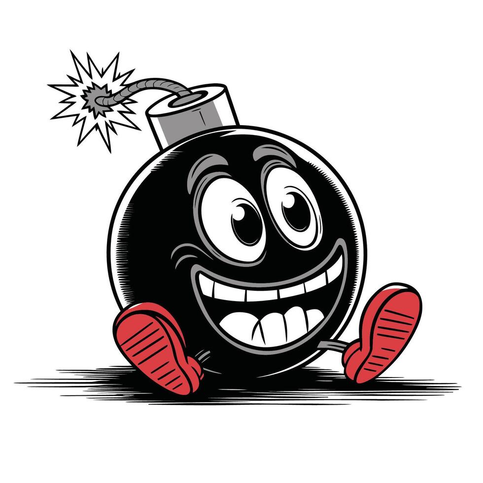 illustration of a cartoon bomb character with big, expressive eyes vector