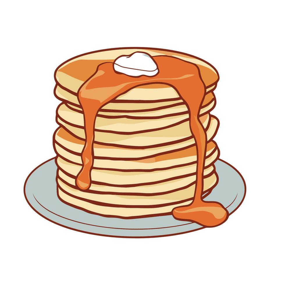 tall stack of fluffy pancakes illustration vector