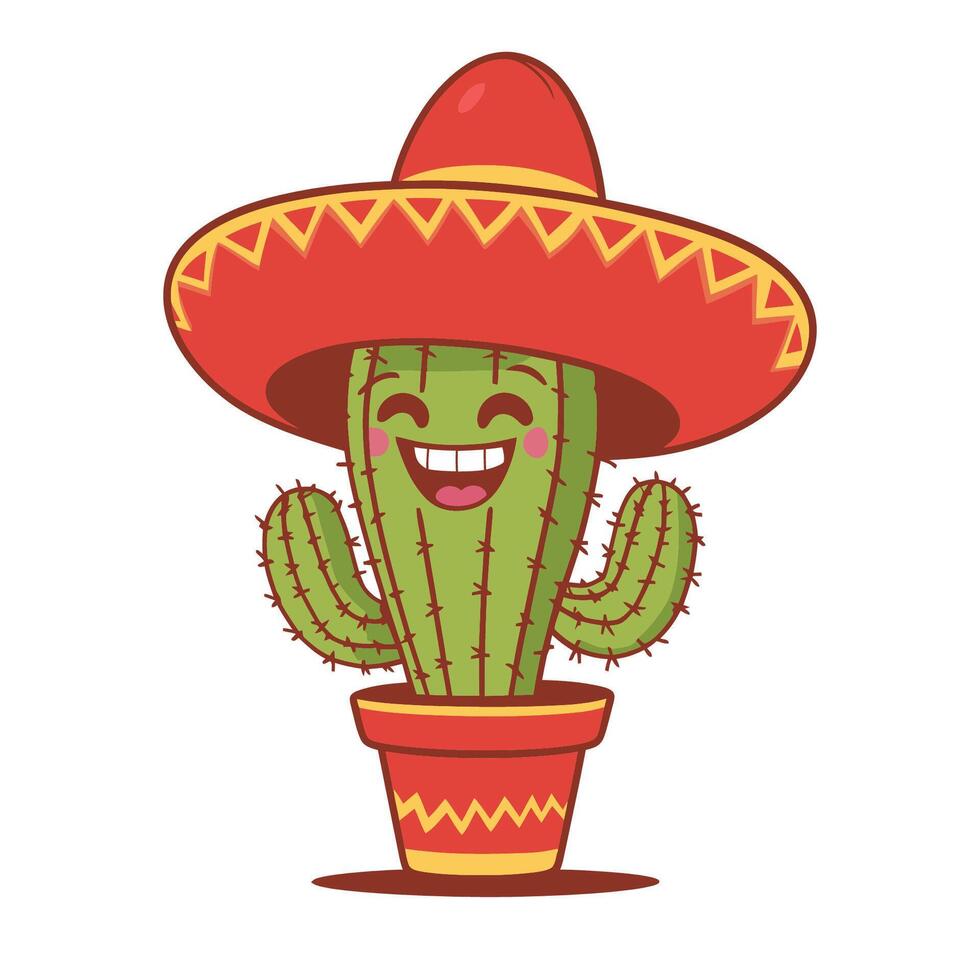illustration of a cute cactus wearing a vibrant red sombrero vector