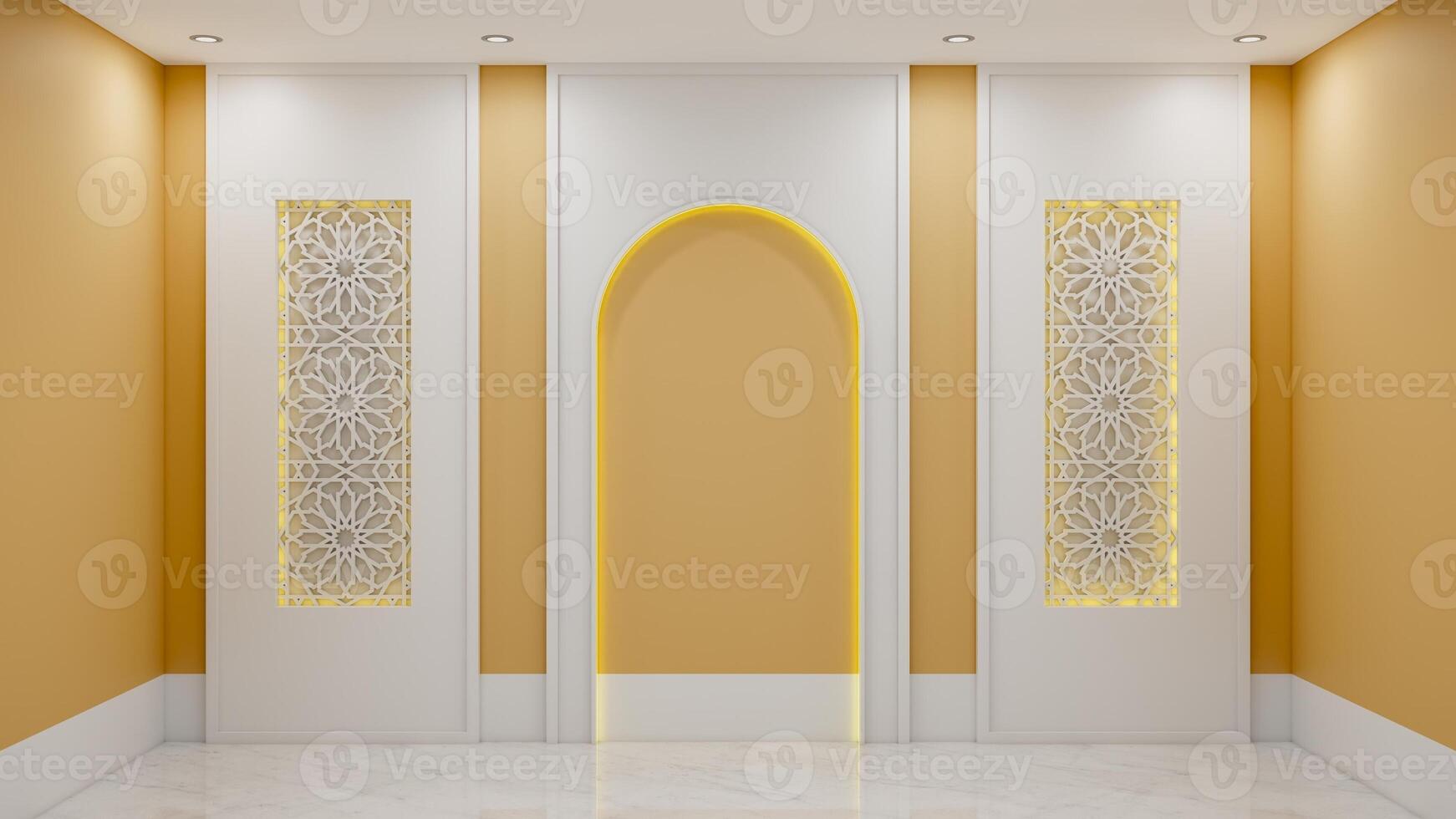 3d illustration photo graphic of the mushalla interior, classic minimalist concept. perfect for mushalla interior design reference. mochup