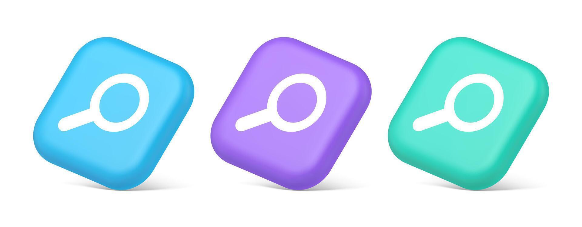 Browsing internet searching button magnifying glass analyzing information 3d realistic isometric icon vector