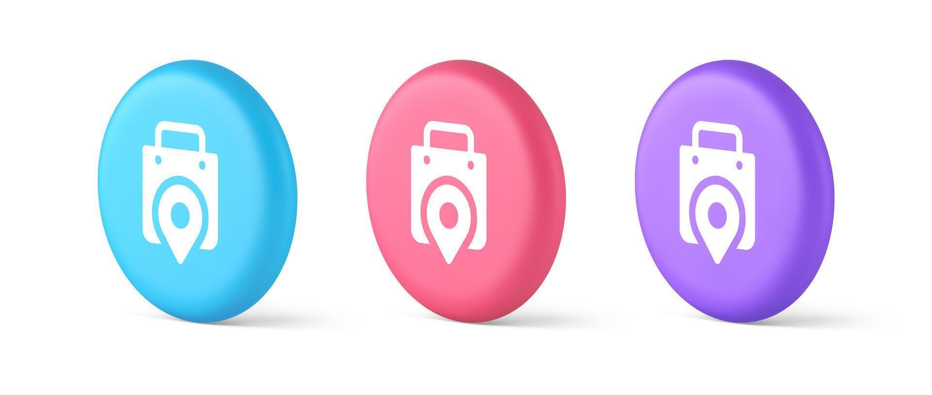 Shop location map pin with shopping bag button web app design realistic isometric circle icon vector