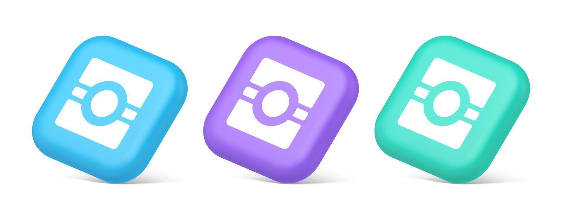 Camera photo application button multimedia photograph service 3d realistic isometric icon vector