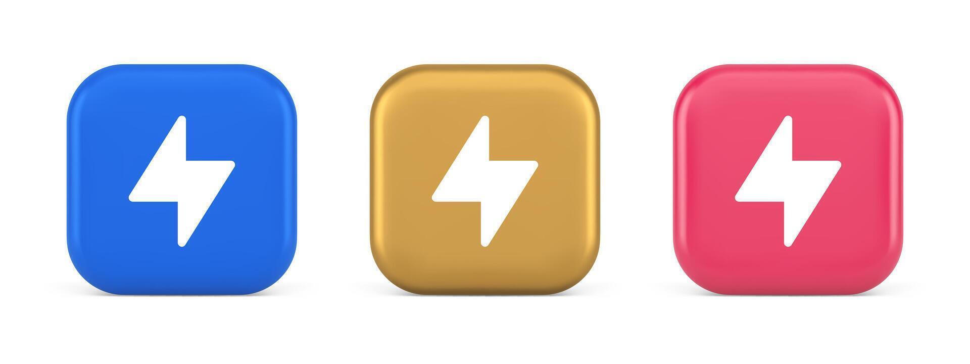 Charge power lightning button electricity thunderbolt arrow 3d realistic icon vector