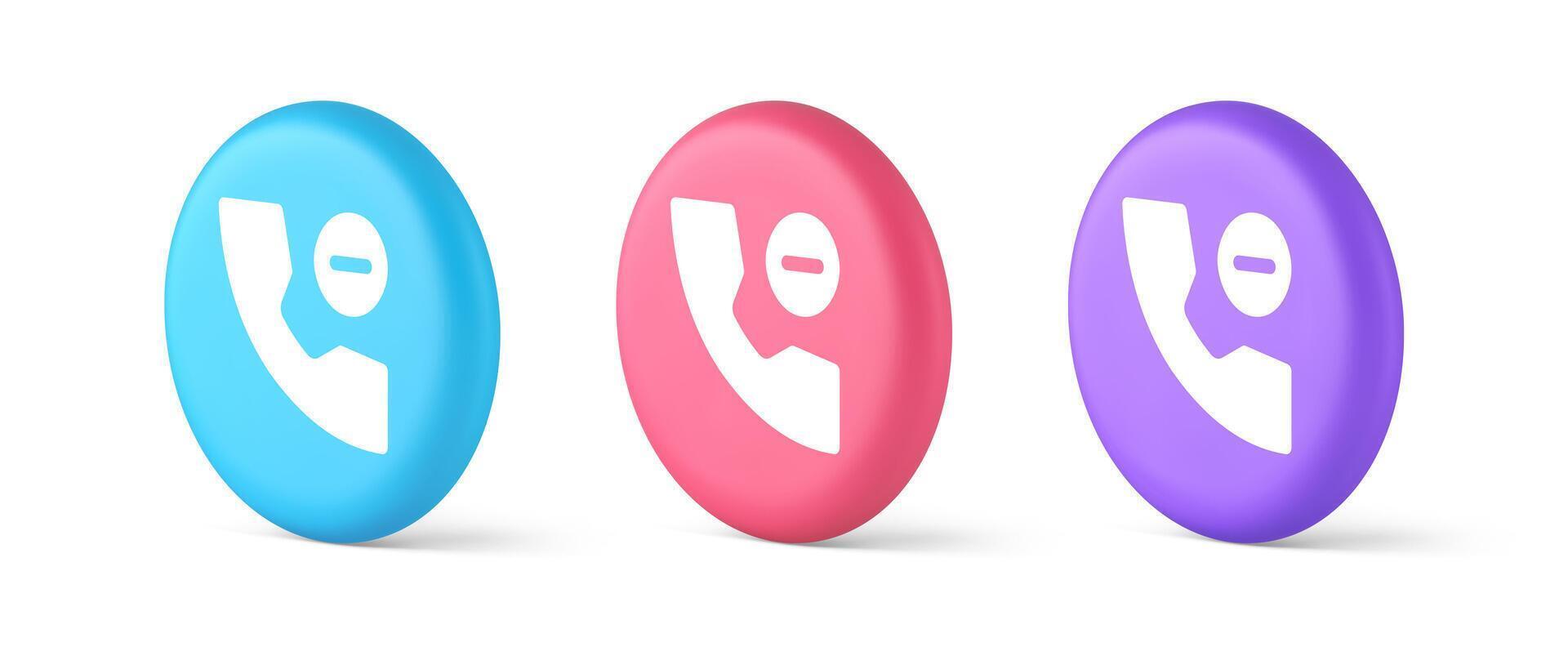 Phone call delete contact communication button voice conversation web interface app 3d isometric circle icon vector