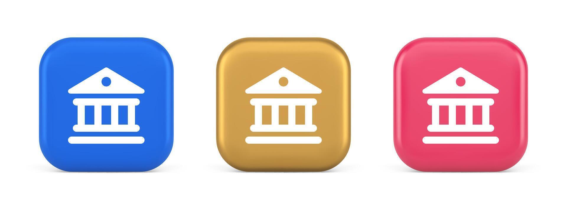 Museum antique building columns button gallery mythology civilization house 3d realistic icon vector