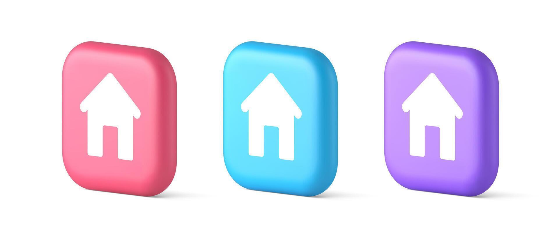 Home page button house web symbol cyberspace application interface 3d realistic icon vector