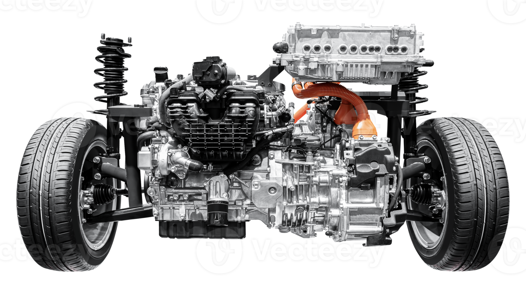 Mock up car engine and tire png