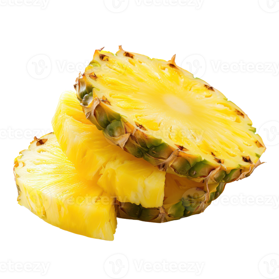 fresh pineapple slices isolated on transparent background png
