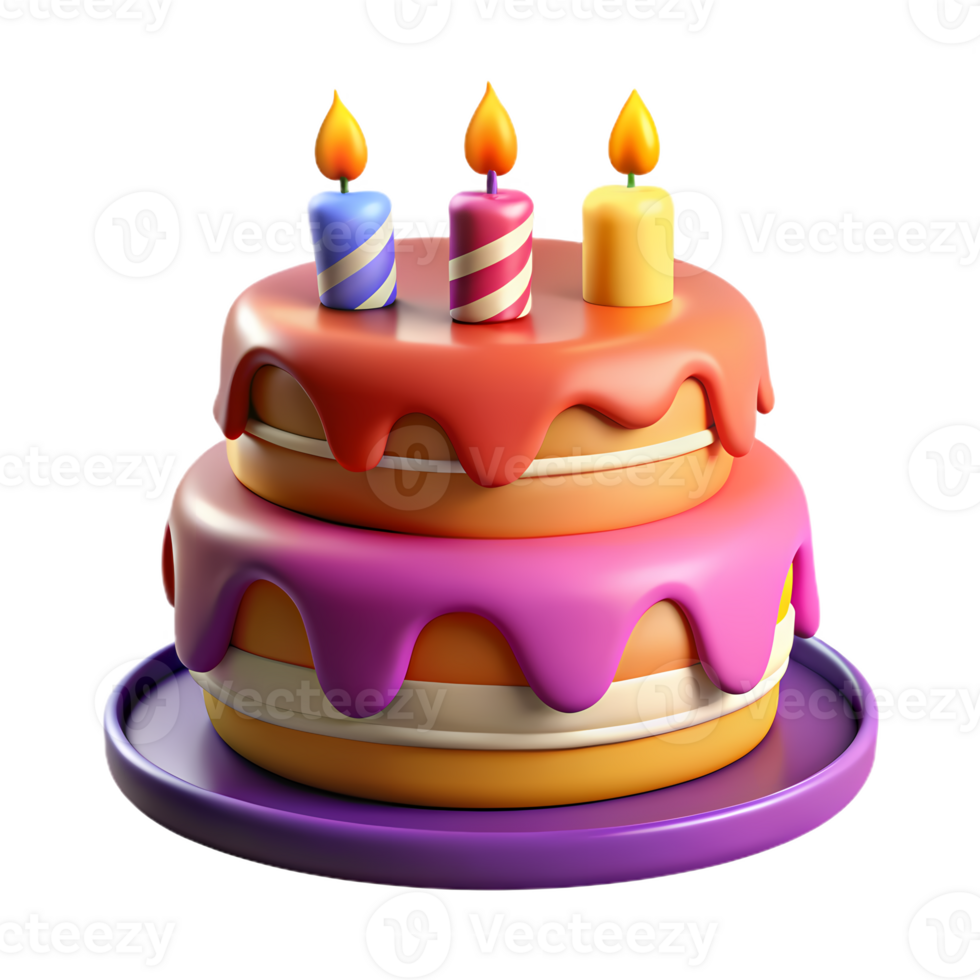 Colorful 3d birthday cake icon with candles, perfect for celebration, party, and invitation designs png