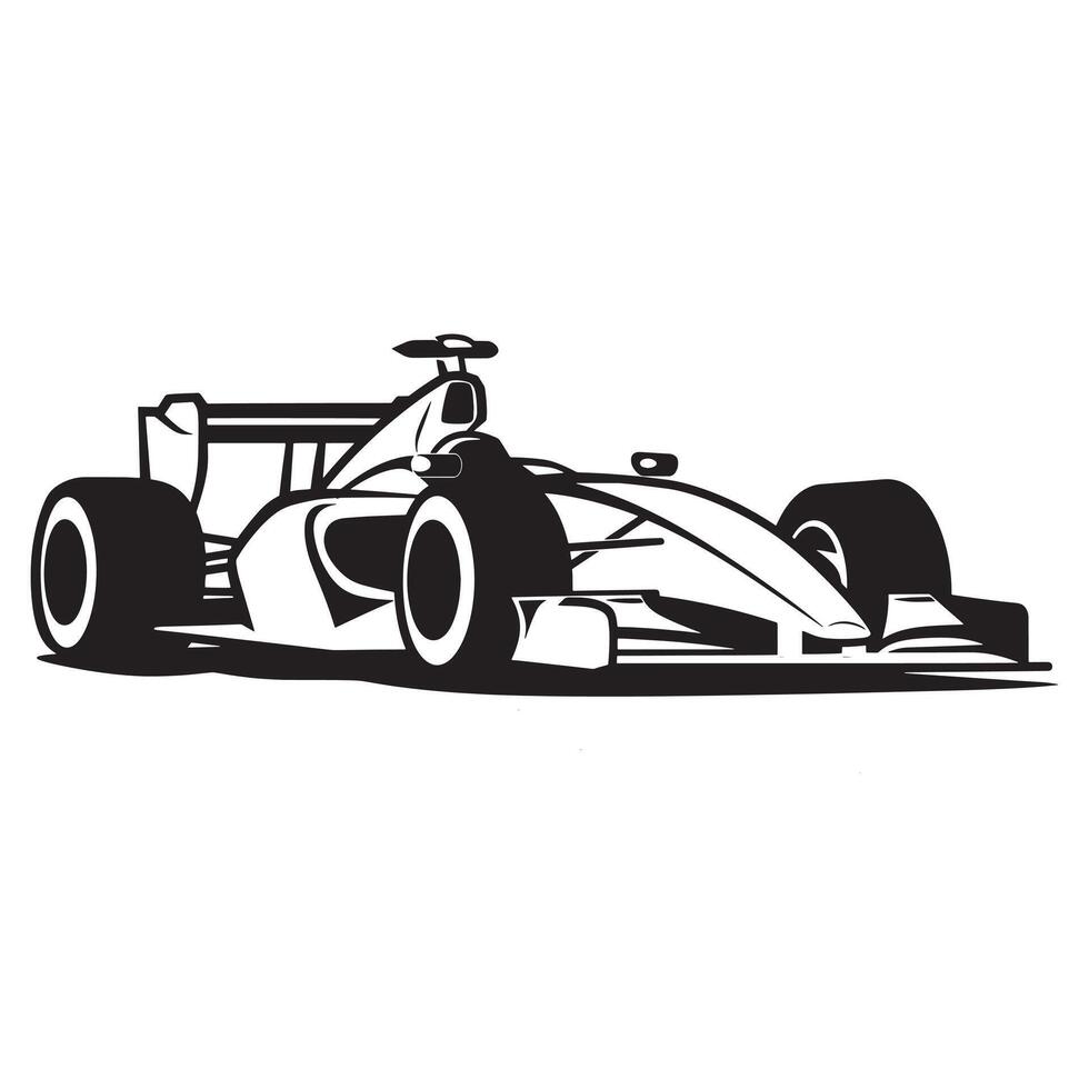 Formula racing car illustration in black and white vector