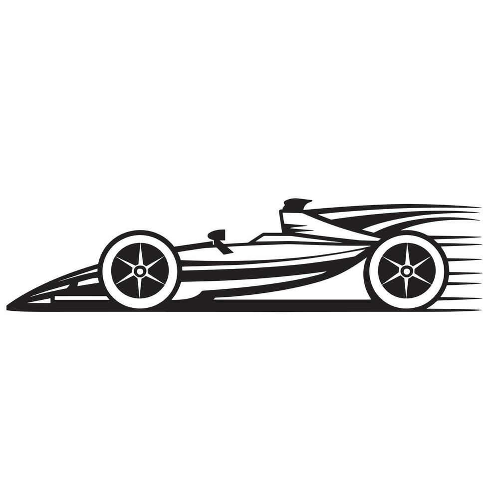 Auto racing car outline illustration in black and white vector