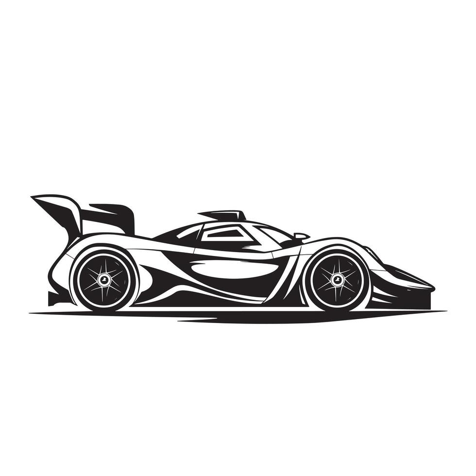 Stock racing car illustration in black and white vector