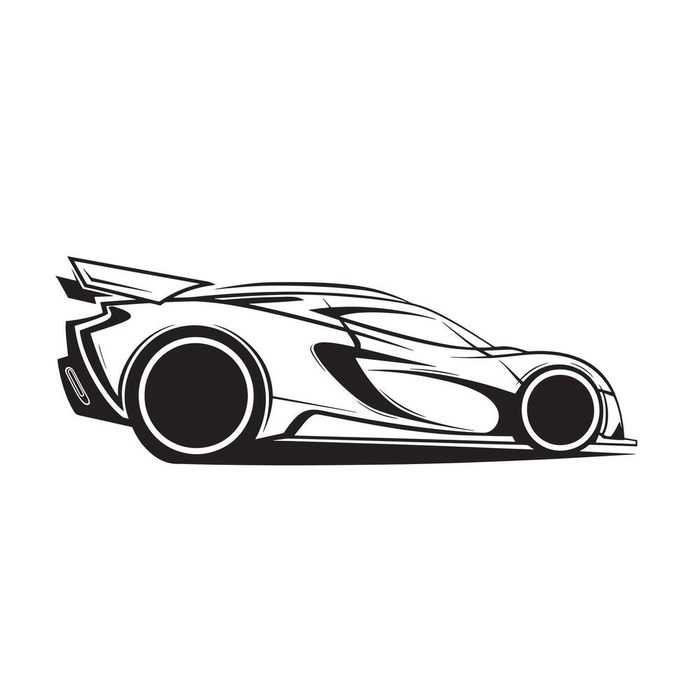 Sports racing car illustration in black and white vector