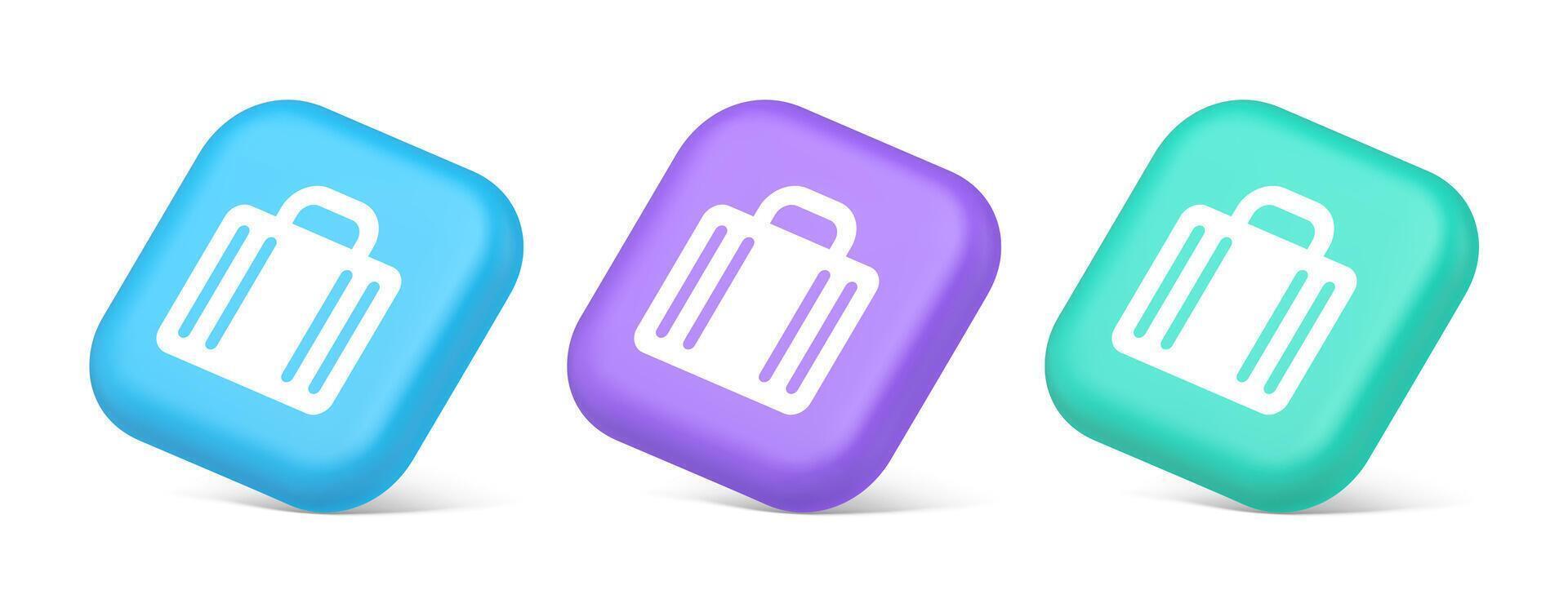 Suitcase baggage briefcase button office business accessory travel tourism element 3d isometric icon vector