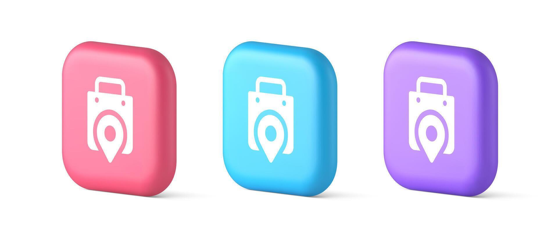 Shop location map pin with shopping bag button web app design realistic icon vector