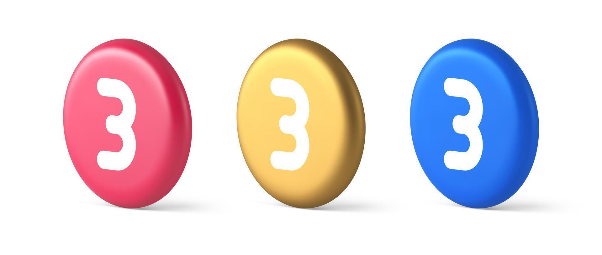 Tres número botón Internet comunicación mensajes de texto mensaje personaje 3d realista isométrica circulo icono vector