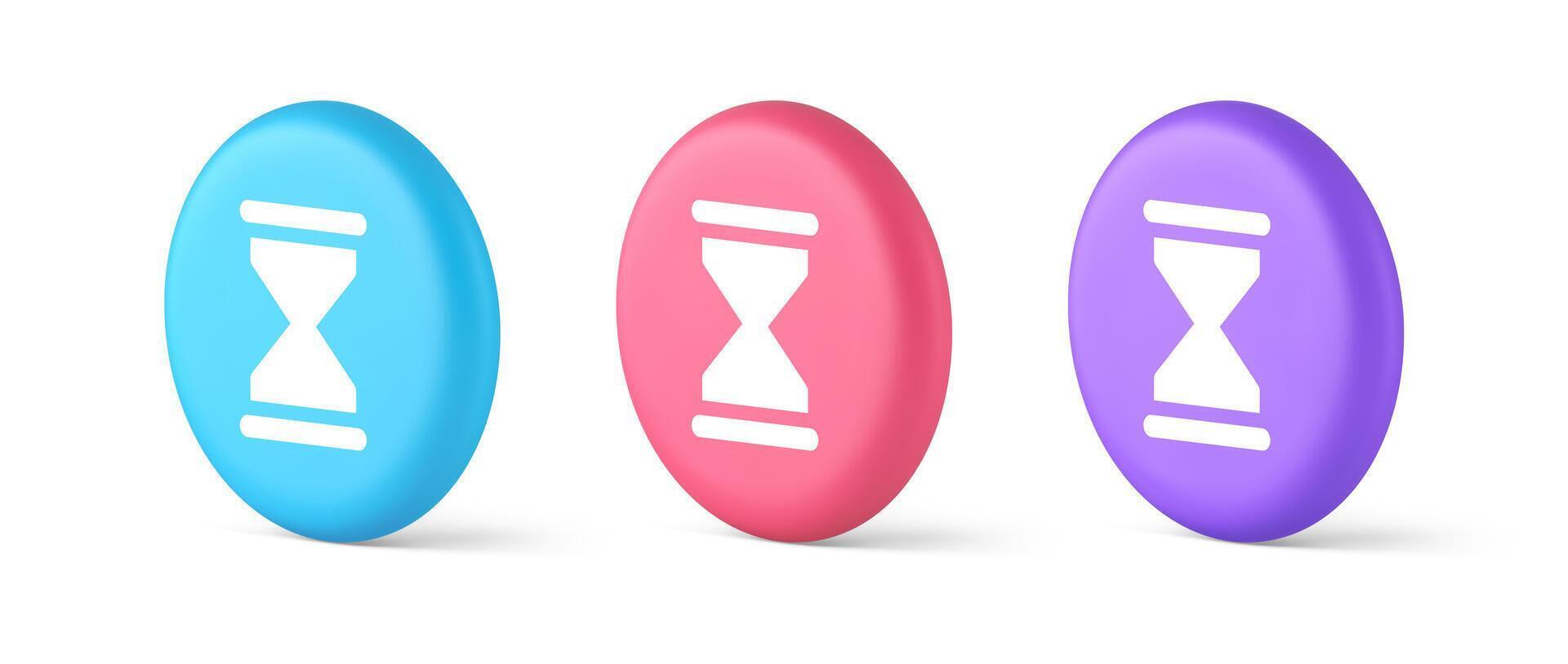 Hourglass sand watch time measurement button countdown minute hour period 3d realistic isometric circle icon vector